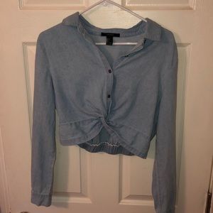 forever 21 light blue tied up blouse